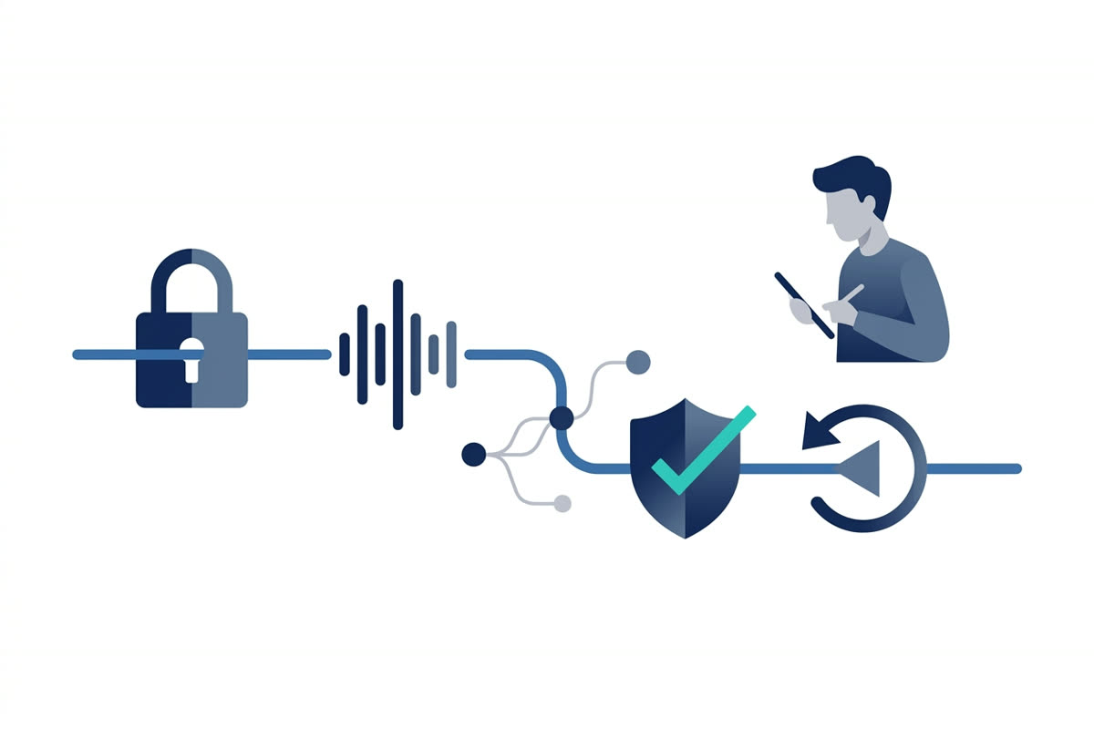 Governed customer interaction with granular recording access, controlled audio routing, AI tool-call traces, guardrails and rollback.