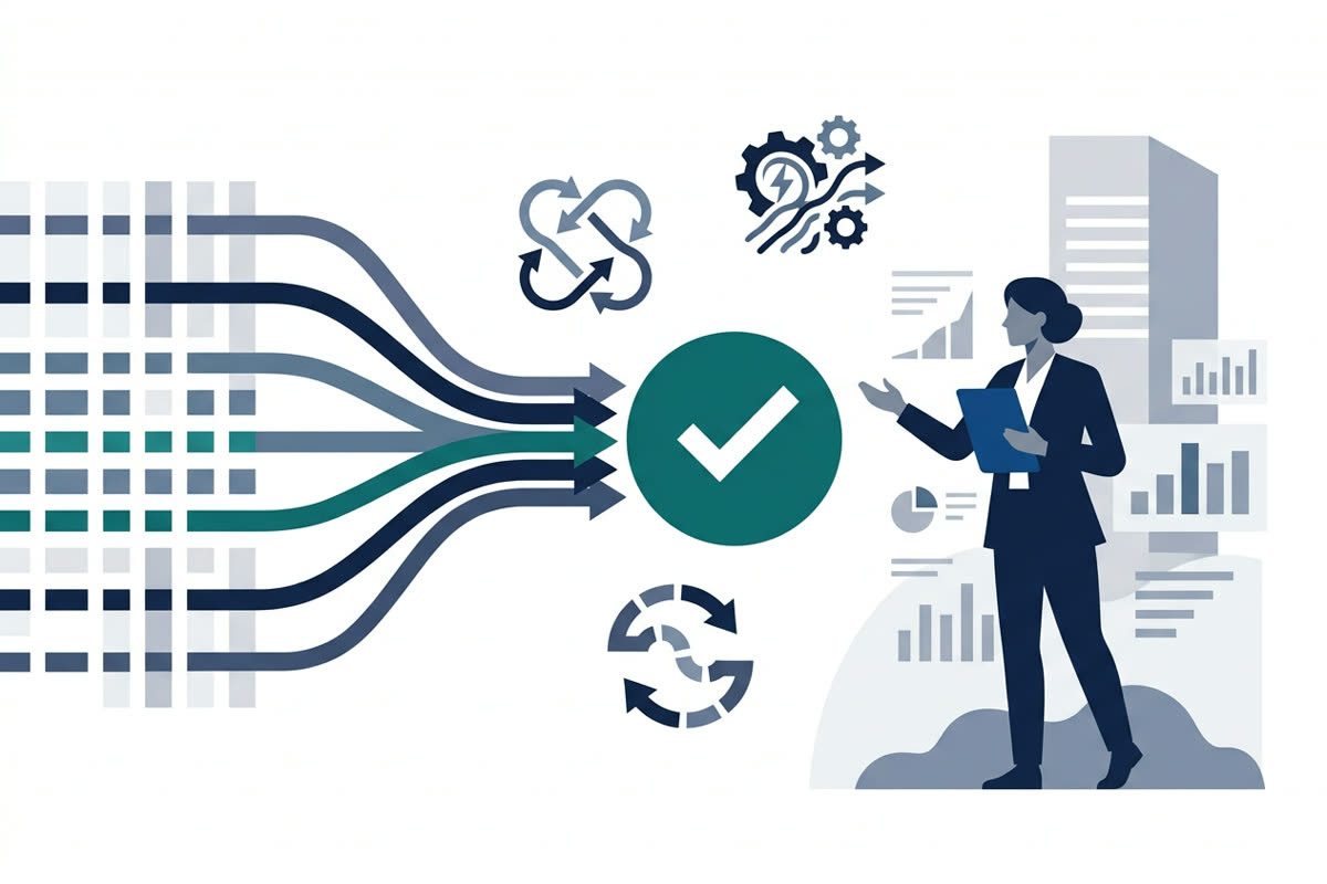 AI operational measures connected to a separate verified-resolution layer including repeat contact, customer effort and rework.