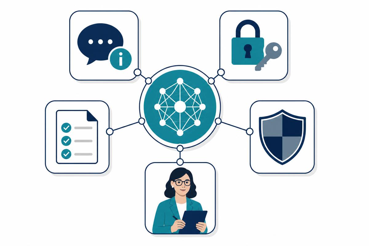 Governed customer-service AI with disclosure, permissions, decision tracing, audit controls, and human oversight.